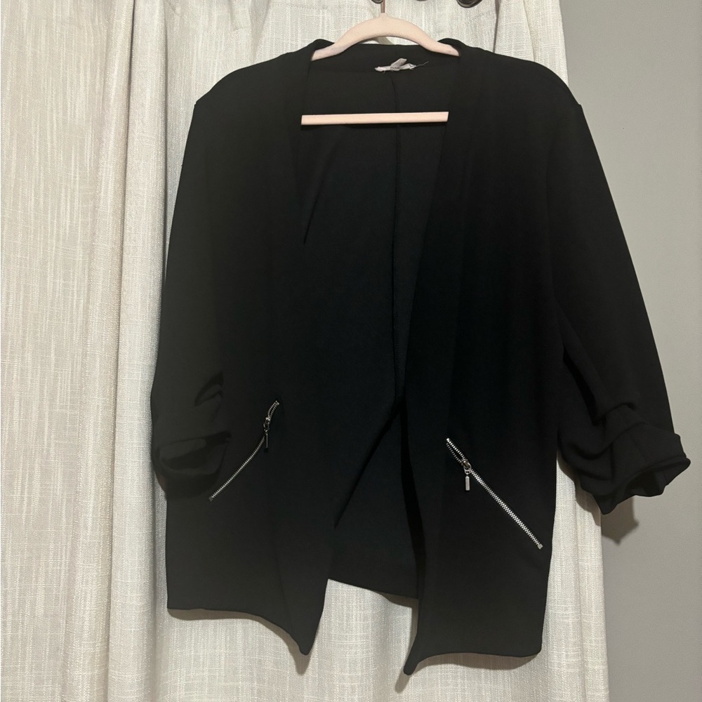 Black Women's Blazer with Zipper Details